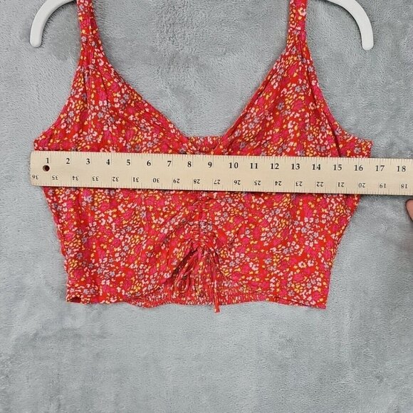 O'Neill Crop Top Womens Size M Orange Floral Ruched Front V-Neck Viscose Tank - Picture 3 of 9